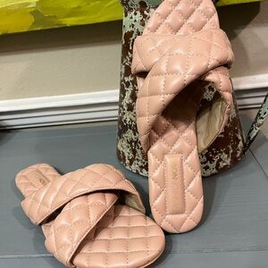 Fashion Nova Blush Quilted Slide Sandals